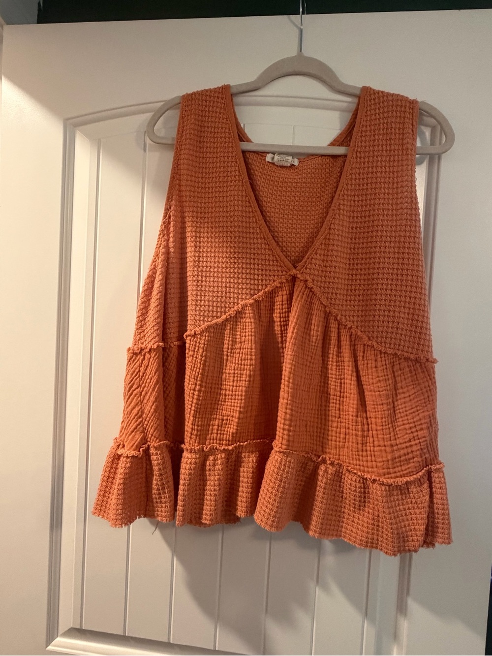 torrid Festi Waffle-Tiered V-Neck Tank in Rust